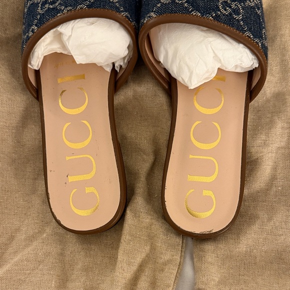 Gucci Jolie Sandals: Denim and Brown GG Slide Sandals - Picture 3 of 7